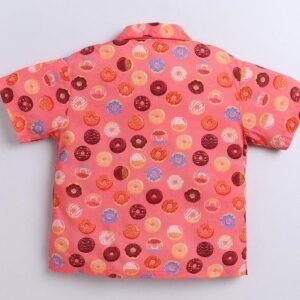 Orange Printed Cotton Shirt Pant Set For Boys