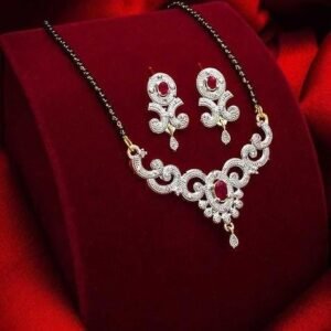 Gold Stone Studded Gold Plated Mangalsutra With Earrings