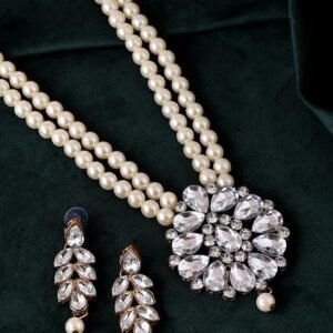 Gold Plated Kundan Studded Pearl Long Necklace And Earrings Set