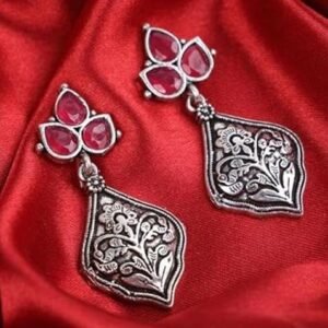 Pink Plant Design Oxidised Earrings For Girls