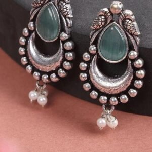 Green Drop Oxidised Bird Earrings For Women