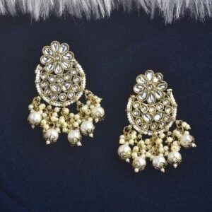 White Kundan Pearl Gold Plated Earrings