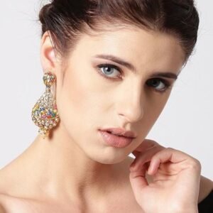 Multicoloured Gold Plated Stone Studded Antique Drop Earrings