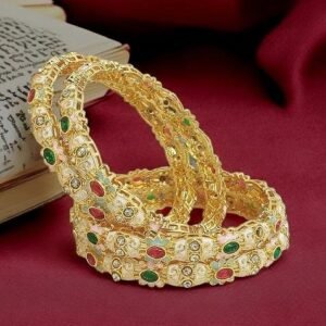 Set Of 4 Gold Plated Multicolour Meenakari Bangle Set