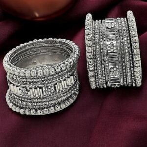 Silver Oxidised Stone Studded Handcrafted Chuda Set