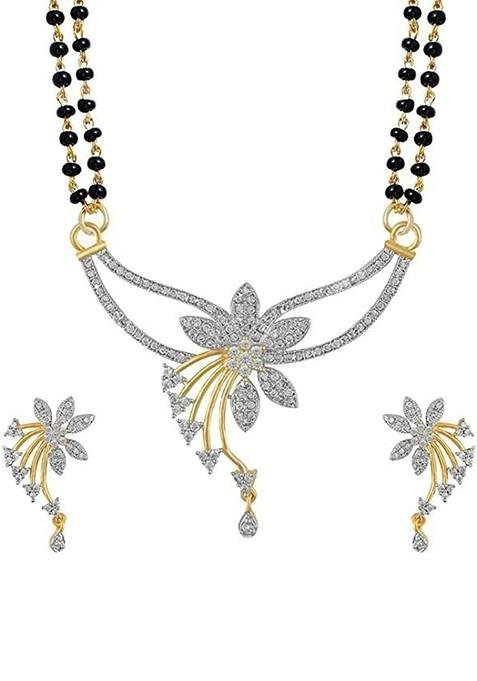 Silver Beaded Silver Plated Mangalsutra With Earrings