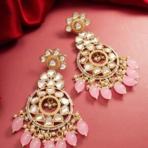 Gold Plated Kundan Studded And Pearl Beaded Chandbalis