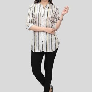 Cream Printed Crepe Kurti