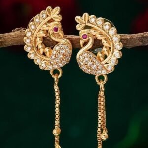 Gold Plated Stone Studded Contemporary Drop Earrings