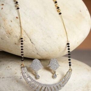 Gold Beaded Gold Plated Mangalsutra With Earrings