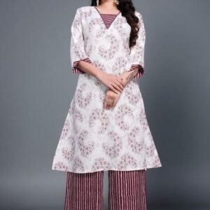 Maroon Printed Cotton Kurta Set