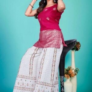 Pink Golden Woven Motifs Banarasi Silk Top