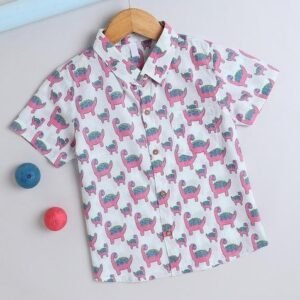 Pink Printed Cotton Shirt For Boys