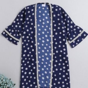 Blue Printed Polyester Shrug For Girls