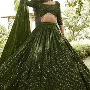 Mehendi Sequin Embroidered Georgette Lehenga Set