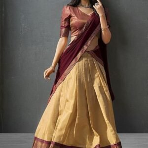 Cream Kanchipuram Silk Zari Weaving Work Lehenga Choli Set