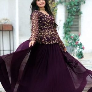 Wine Crush Pleating Faux Blooming Lehenga Set