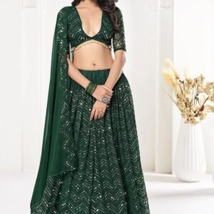 Green Sequin Embroidered Georgette Lehenga Set
