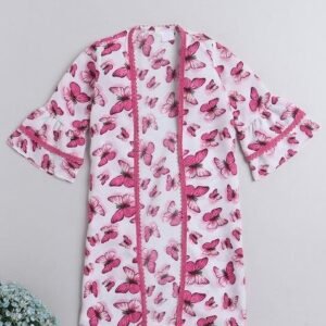 Pink Printed Polyester Shrug For Girls