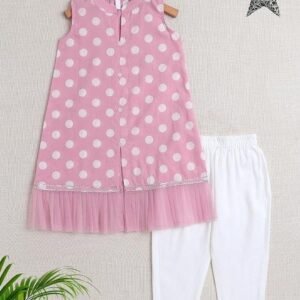 Pink Printed Rayon Kurta Set For Girls