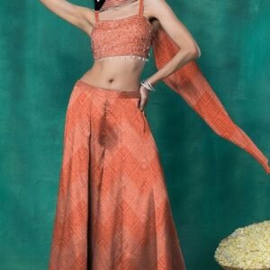 Orange Sharara Set With Sequin Pearl Hand Embellished Blouse And Choker Dupatta