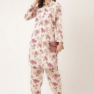 Purple Floral Print Cotton Co-Ords Set