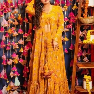 Yellow Printed Art Silk Sharara Set
