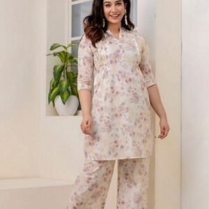Cream Printed Pure Cotton Co-Ords Set