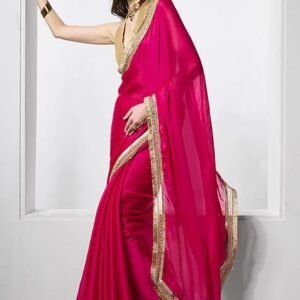 Rani Pink Embellished Satin Saree Set