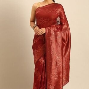 Red Printed Cotton Saree Set