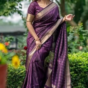 Purple Woven Silk Saree Set