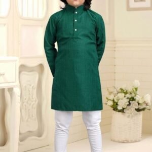 Green Embroidered Cotton Kurta With Pyjama For Boys