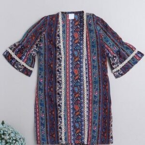 Blue Printed Polyester Shrug For Girls