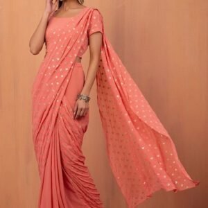 Pastel Pink Boota Embroidered Pre-Stitched Saree (Without Blouse)