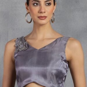 Grey Floral Embellished Shimmer Blouse