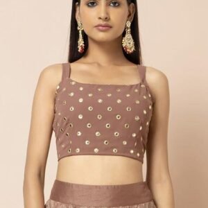 Rose Pink Mirror Work Strappy Blouse
