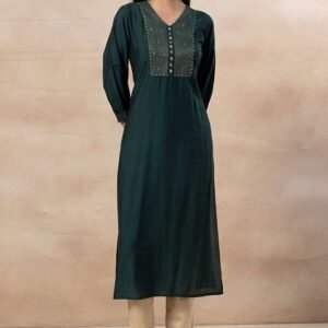 Green Zari Hand Embroidered Chanderi Kurta