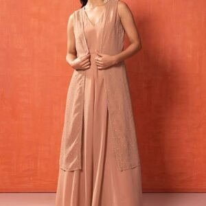 Light Pink Kurta With Foil Print Jacket (Set of 2)