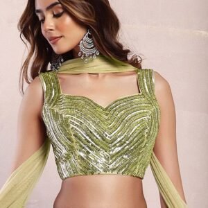 Olive Green Sequin Hand Embroidered Blouse