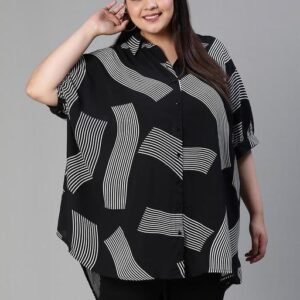 Oxolloxo Printed Boxy Fit Black Women Polyester Tunic